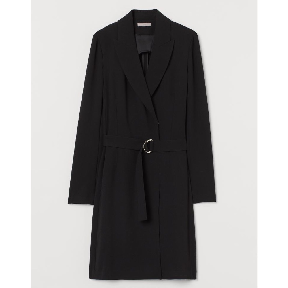 H&M Long Sleeve Belted Trench Coat Jacket Dress Size Medium Black